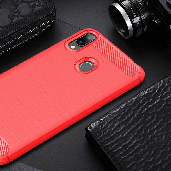 Brushed Texture Carbon Fiber Shockproof TPU Case for ASUS ZenFone Max (M2) (Red)