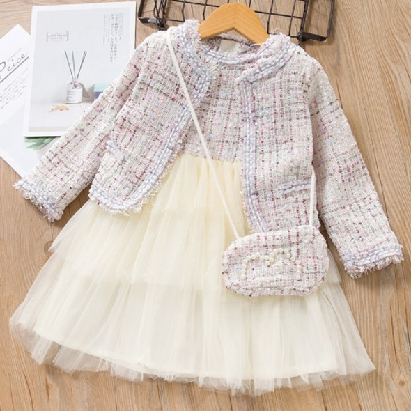 Girls Little Fragrance Princess Dress Three-piece Suit (Color:White Size:120)