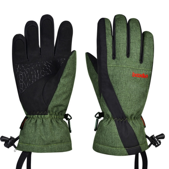 Boodun Five-Finger Ski Gloves Windproof Waterproof Finger Touch Screen Keep Warm Gloves, Size: L(Army Green)