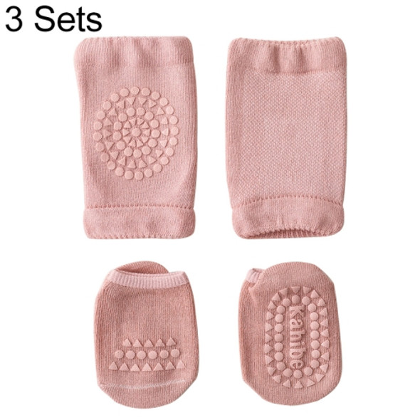 3 Sets Summer Children Knee Pads Baby Floor Socks Baby Non-Slip Crawling Sports Protection Suit S 0-1 Years Old(Pink)