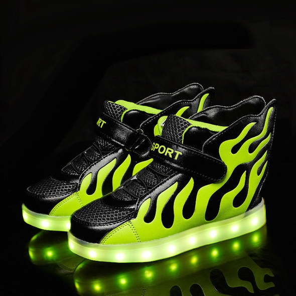 Flashing Shoes USB Charging High-Top Flame Shoes For Children, Size: 28(Black Green)