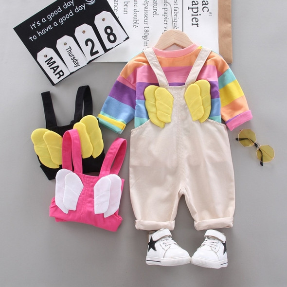 Childrens Suit Two-piece Rainbow Stripe Long-sleeved Wing Strap (Color:Rose Red Size:80)