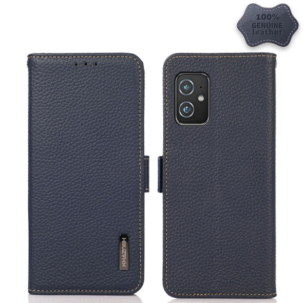 For Asus Zenfone 8 KHAZNEH Side-Magnetic Litchi Genuine Leather RFID Phone Case(Blue)