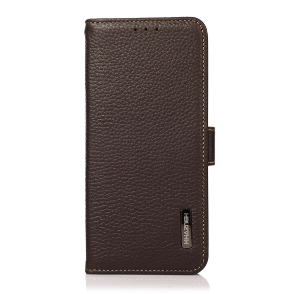 For Alcatel 1S 2021 KHAZNEH Side-Magnetic Litchi Genuine Leather RFID Phone Case(Brown)