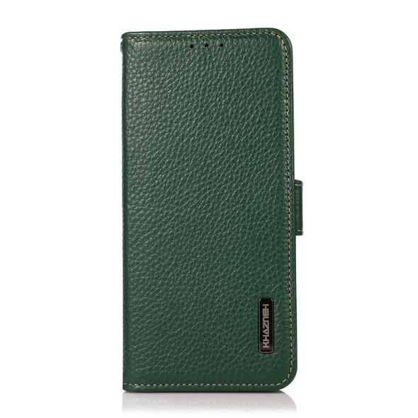 For Asus Zenfone 8 KHAZNEH Side-Magnetic Litchi Genuine Leather RFID Phone Case(Green)