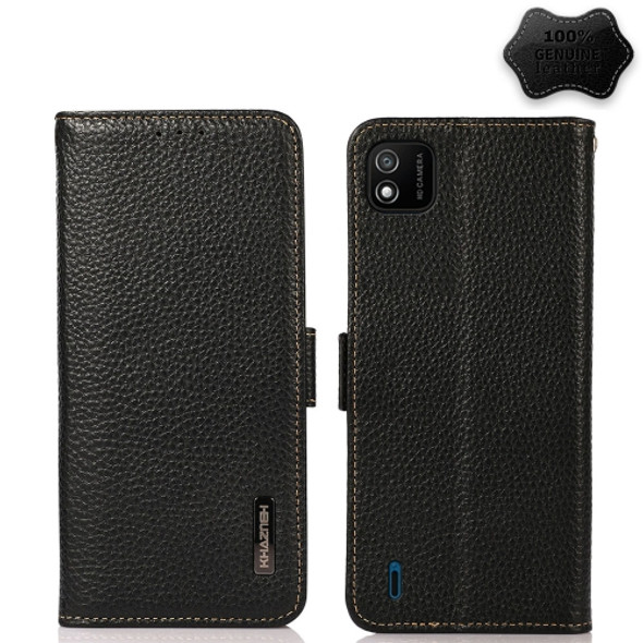 For Wiko Y62 KHAZNEH Side-Magnetic Litchi Genuine Leather RFID Phone Case(Black)