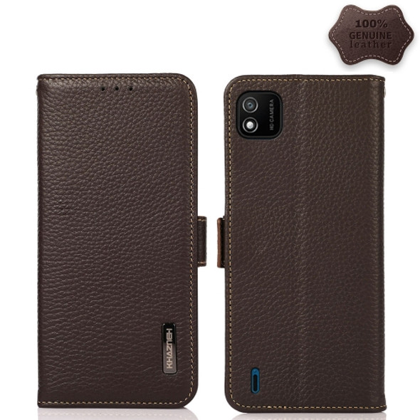 For Wiko Y62 KHAZNEH Side-Magnetic Litchi Genuine Leather RFID Phone Case(Brown)