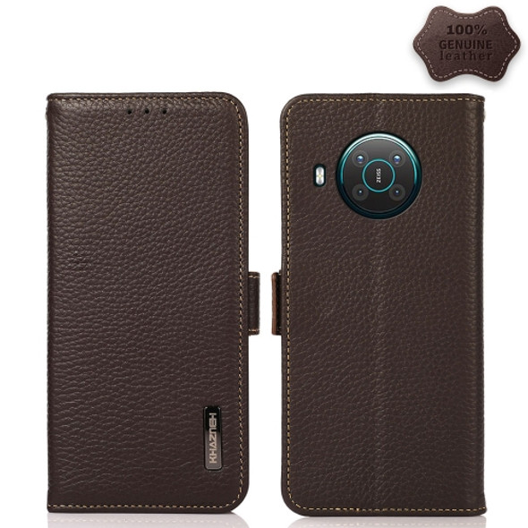 For Nokia X10 / X20 KHAZNEH Side-Magnetic Litchi Genuine Leather RFID Phone Case(Brown)