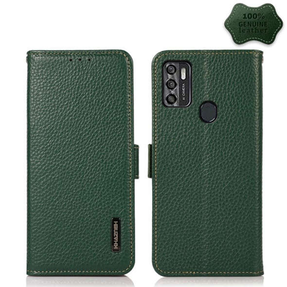 For ZTE Blade A7s 2020 KHAZNEH Side-Magnetic Litchi Genuine Leather RFID Phone Case(Green)