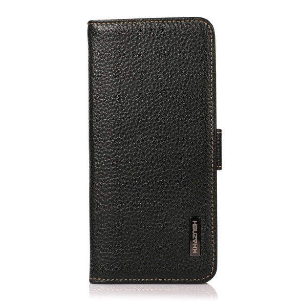 For ZTE Blade A71 KHAZNEH Side-Magnetic Litchi Genuine Leather RFID Phone Case(Black)