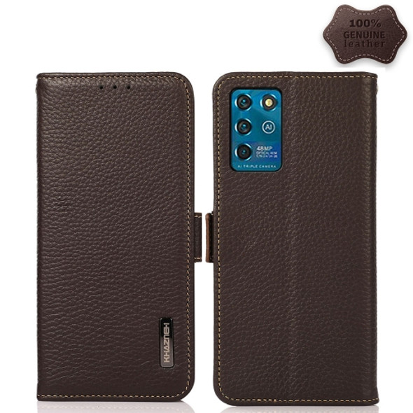 For ZTE Blade V30 Vita KHAZNEH Side-Magnetic Litchi Genuine Leather RFID Phone Case(Brown)