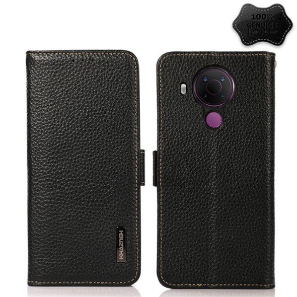 For Nokia 5.4 KHAZNEH Side-Magnetic Litchi Genuine Leather RFID Phone Case(Black)