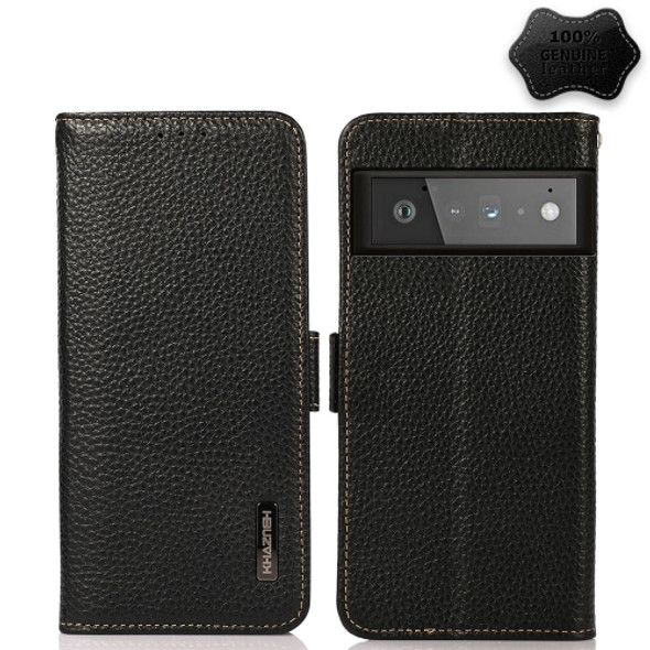 For Google Pixel 6 Pro KHAZNEH Side-Magnetic Litchi Genuine Leather RFID Case(Black)
