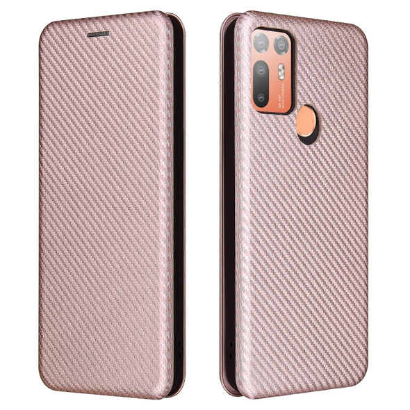 For HTC Desire 20 Plus Carbon Fiber Texture Magnetic Horizontal Flip TPU + PC + PU Leather Case with Card Slot(Pink)