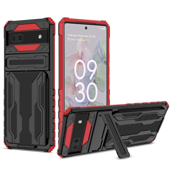 For Google Pixel 6a Armor Card PC + TPU Phone Case(Red)