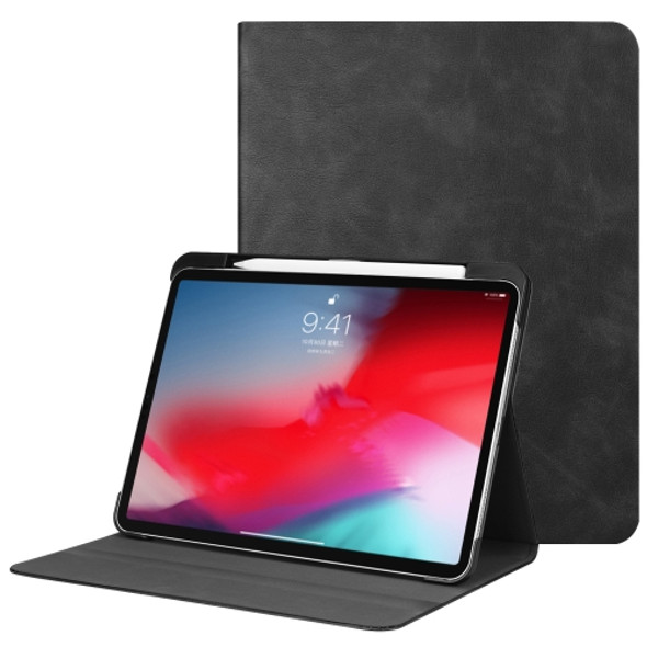 Solid Color Cowhide Texture Horizontal Flip PU Leather Case for iPad Pro 11 inch (2018), with Holder & Sleep / Wake-up Function (Black)