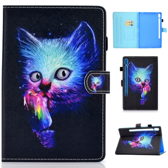 For Galaxy Tab S6 T860 / T865 Colored Drawing Horizontal Flip Leather Case with Holder & Card Slots & Pen Slot & Sleep / Wake-up Function(Magic Cat)