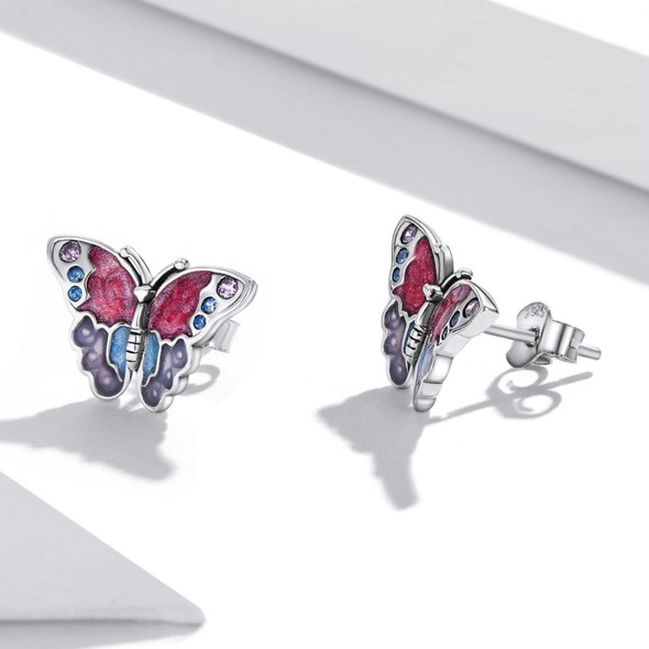 S925 Sterling Silver Retro Butterfly Ear Stud Women Earrings