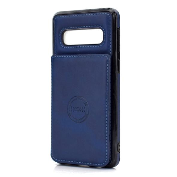 For Samsung Galaxy S10 Calf Texture Magnetic Card Bag PU Phone Case(Blue)