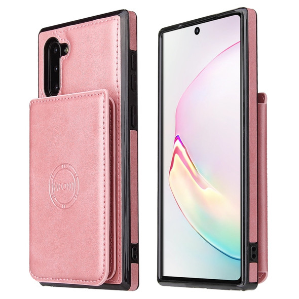 For Samsung Galaxy Note10 Calf Texture Magnetic Card Bag PU Phone Case(Rose Gold)