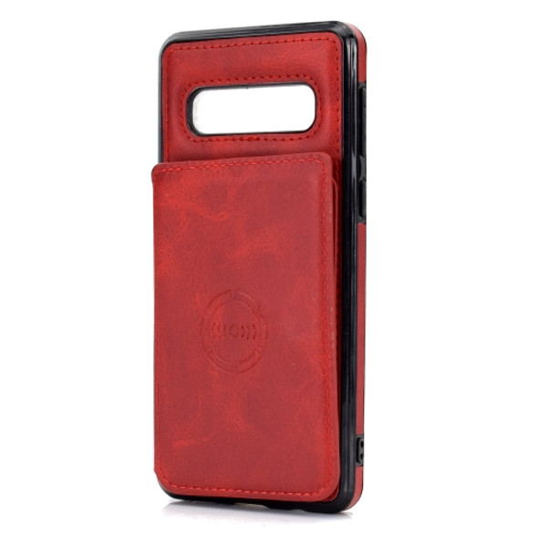 For Samsung Galaxy S10 Calf Texture Magnetic Card Bag PU Phone Case(Red)