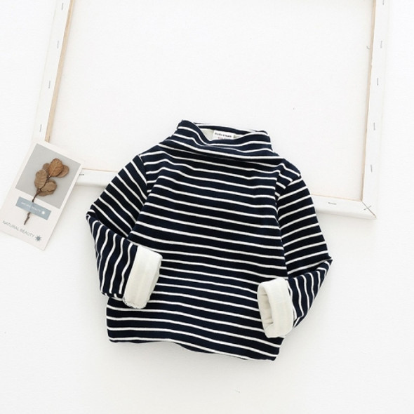 Children High Collar Striped Plus Velvet Bottoming Shirt (Color:Dark Blue Size:130)