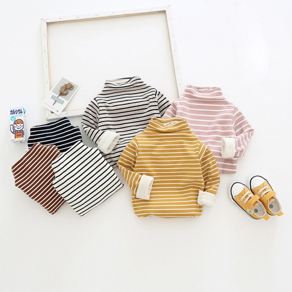 Children High Collar Striped Plus Velvet Bottoming Shirt (Color:Dark Blue Size:130)