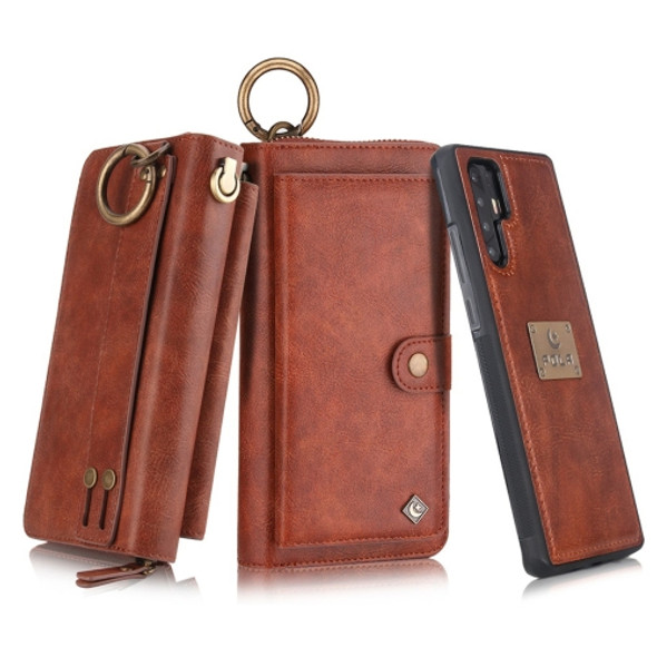 For Huawei P30 Pro POLA Multi-function Fashion Zipper Magnetic Horizontal Flip Leather Case with Card Slots & Wallet & Photo Frame & Lanyard(Brown)