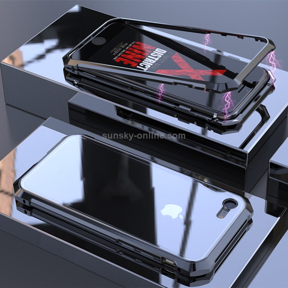 Ultra Slim Magnetic Adsorption Angular Frame Tempered Glass Magnet Flip Case for iPhone 8 & 7 (Black)