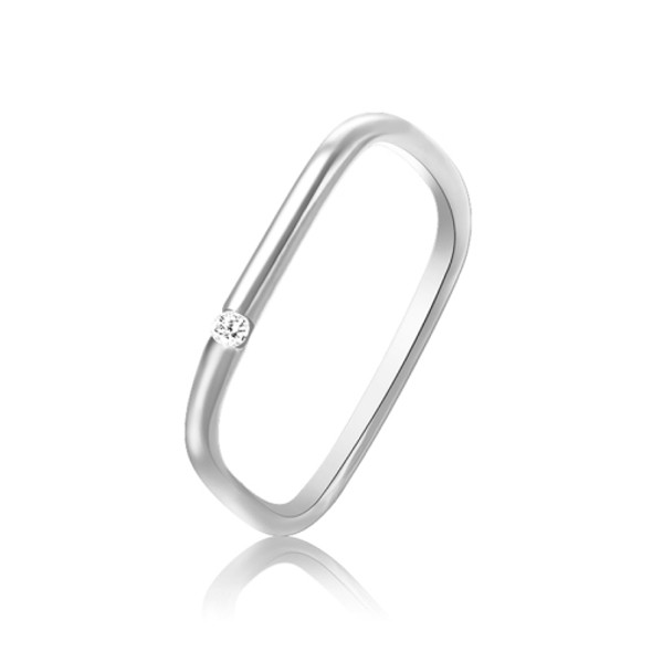 925 Sterling Silver Small Square Plain Ring, Size: No. 15 (US No. 7.5)(White Gold)