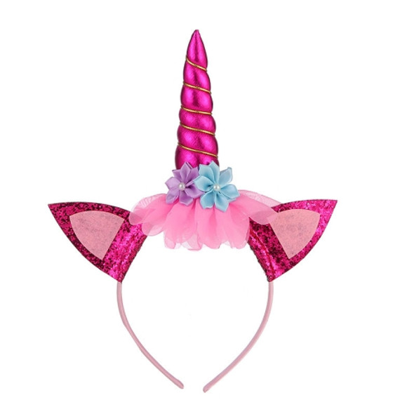 3 PCS Unicorn Headband Children Birthday Festival Party Hair Accessories(Rose Red 1)