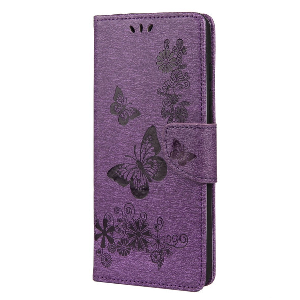 Vintage Embossed Floral Butterfly Pattern Horizontal Flip Leather Case with Card Slot & Holder & Wallet & Lanyard For Wiko Power U30(Purple)