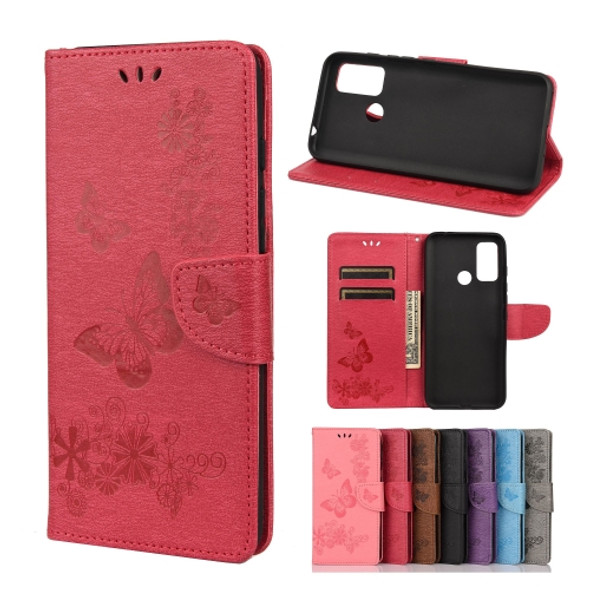 Vintage Embossed Floral Butterfly Pattern Horizontal Flip Leather Case with Card Slot & Holder & Wallet & Lanyard For Wiko Power U30(Red)