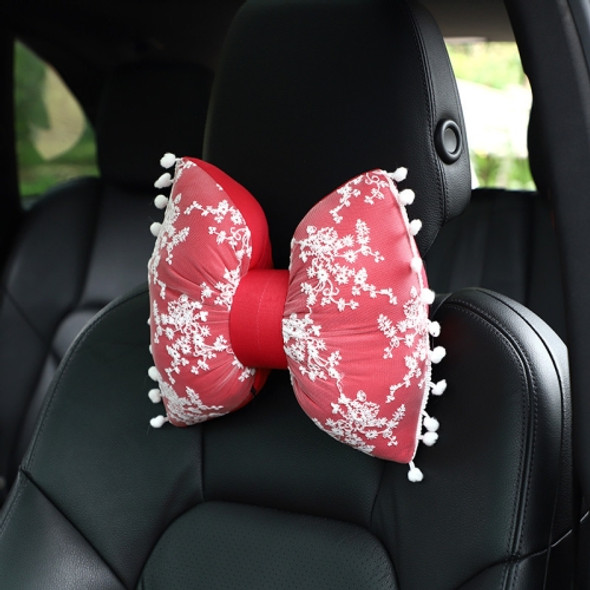 Car Lace Head Waist Pillow Elastic Cotton Neck Pillow Waist Pad Car Female Decorative Supplies, Colour: Red Headrest