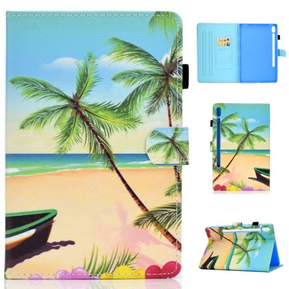 For Galaxy Tab S6 T860 / T865 Colored Drawing Horizontal Flip Leather Case with Holder & Card Slots & Pen Slot & Sleep / Wake-up Function(Beach)