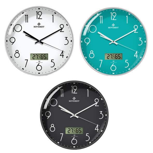 MOVEBEST 12 Inch Living Room Wall Clock Home Plastic Watch, Style: G2001-L Green Surface White Frame