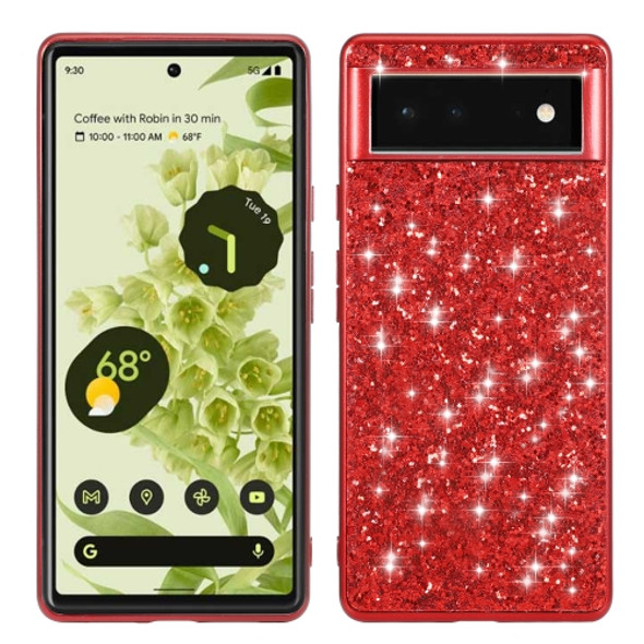 For Google Pixel 6 Glitter Powder Shockproof TPU Protective Phone Case(Red)