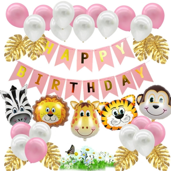 5170 Forest Animal Theme Children Birthday Decoration Balloon Set(Pink )