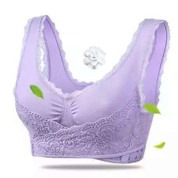 Front Cross Side Buckle Wireless Lace Bra Breathable Sport For Women, Size:M(Purple)