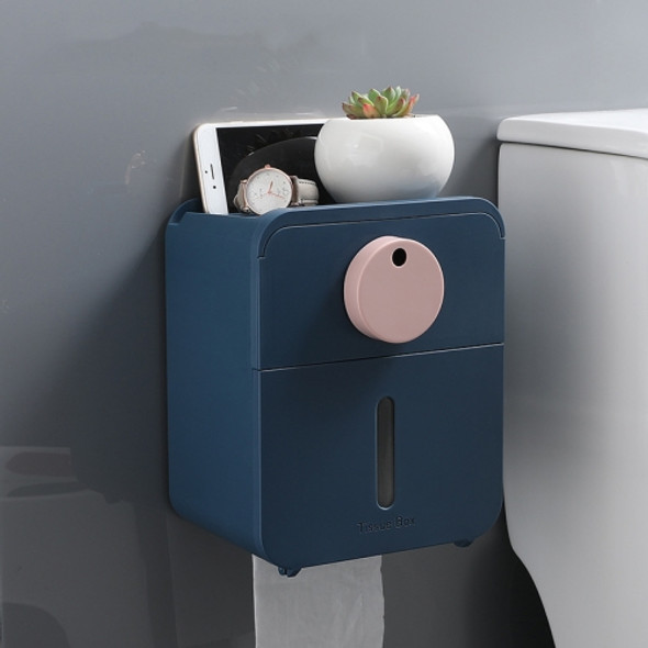 Toilet Tissue Box Wall-Mounted Waterproof Paper Box(Ocean Blue+Pink)