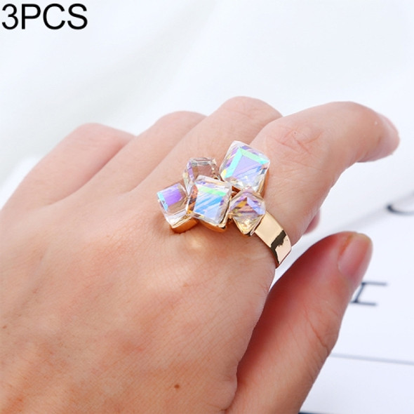 3 PCS Women Fashion Magic Cubes Crystal Inlay Ring, Ring Size:8(White)