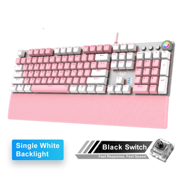 AULA F2088 108 Keys White Backlight Mechanical Black Switch Wired Gaming Keyboard (Pink + White)