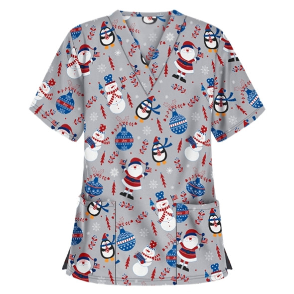 Christmas Print Short-sleeved Pocket T-shirt Nurse Uniform (Color:8 Size:XL)