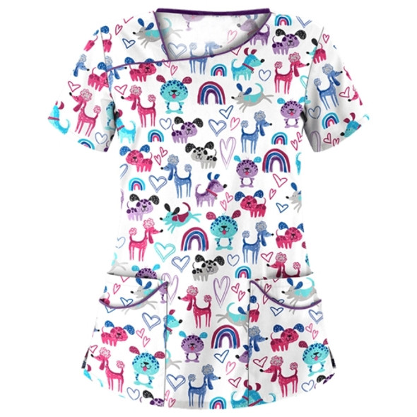Printed Round Neck Slim-fit Nurse Uniform T-shirt (Color:White Size:XXXL)