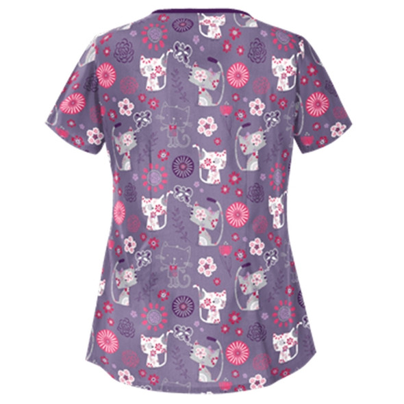 Printed Round Neck Slim-fit Nurse Uniform T-shirt (Color:Purple Size:M)