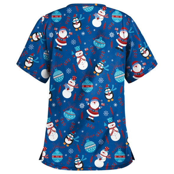 Christmas Print Short-sleeved Pocket T-shirt Nurse Uniform (Color:1 Size:L)