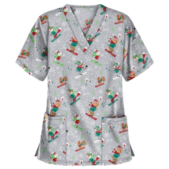 Christmas Print Short-sleeved Pocket T-shirt Nurse Uniform (Color:5 Size:M)