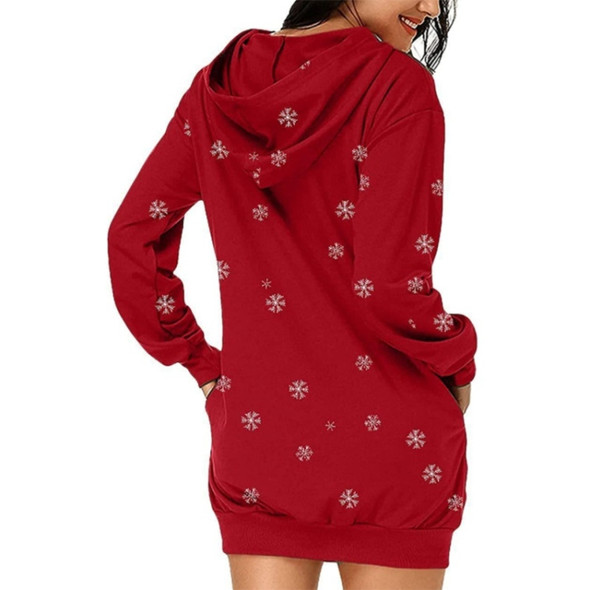 Women Christmas Elk Print Long Sleeve Sweatshirt Dress (Color:Red Size:XL)