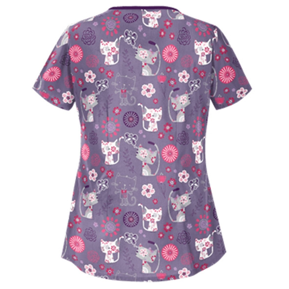 Printed Round Neck Slim-fit Nurse Uniform T-shirt (Color:Purple Size:XXXL)
