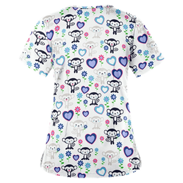 Loose Printed Hedging Thin T-shirt Nurse Uniform (Color:White Size:XXL)